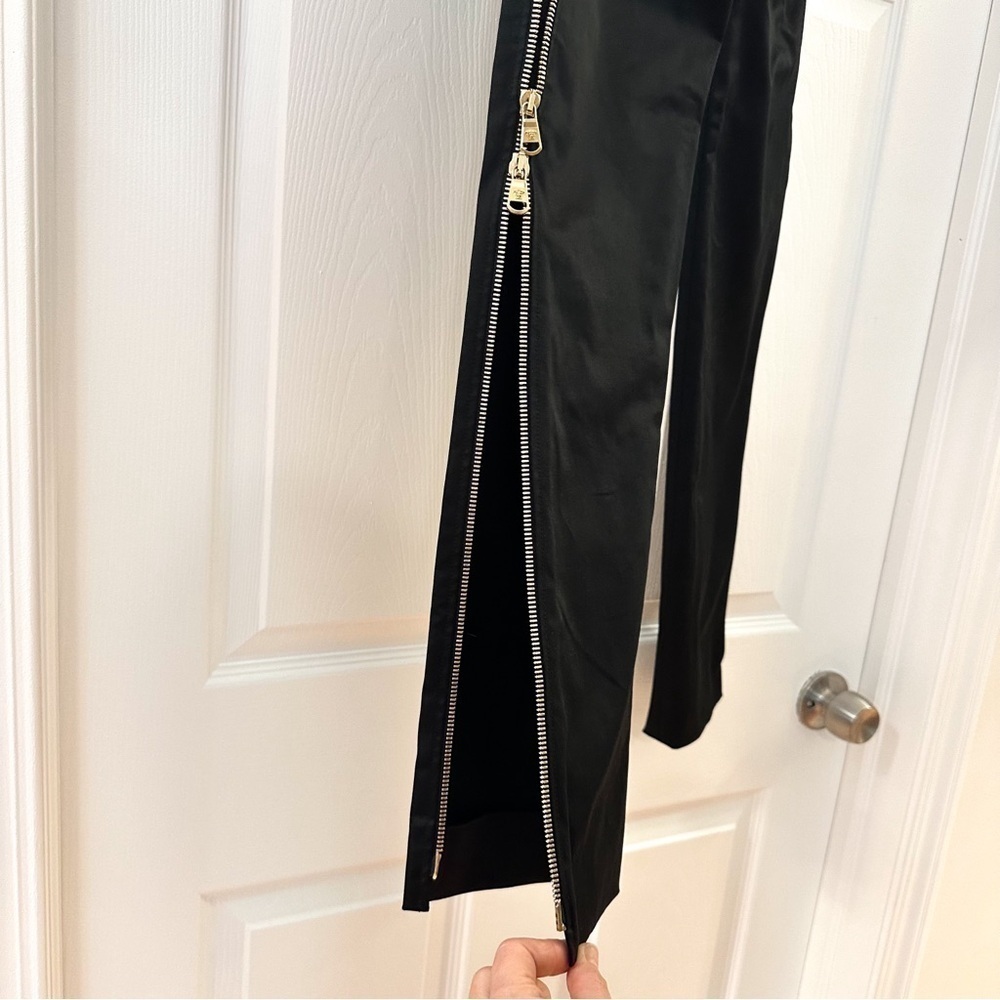 NWT Versace Black Satin Side Gold Zipper Detail 2009 Runway Ankle Pants sz 38 - Picture 10 of 12